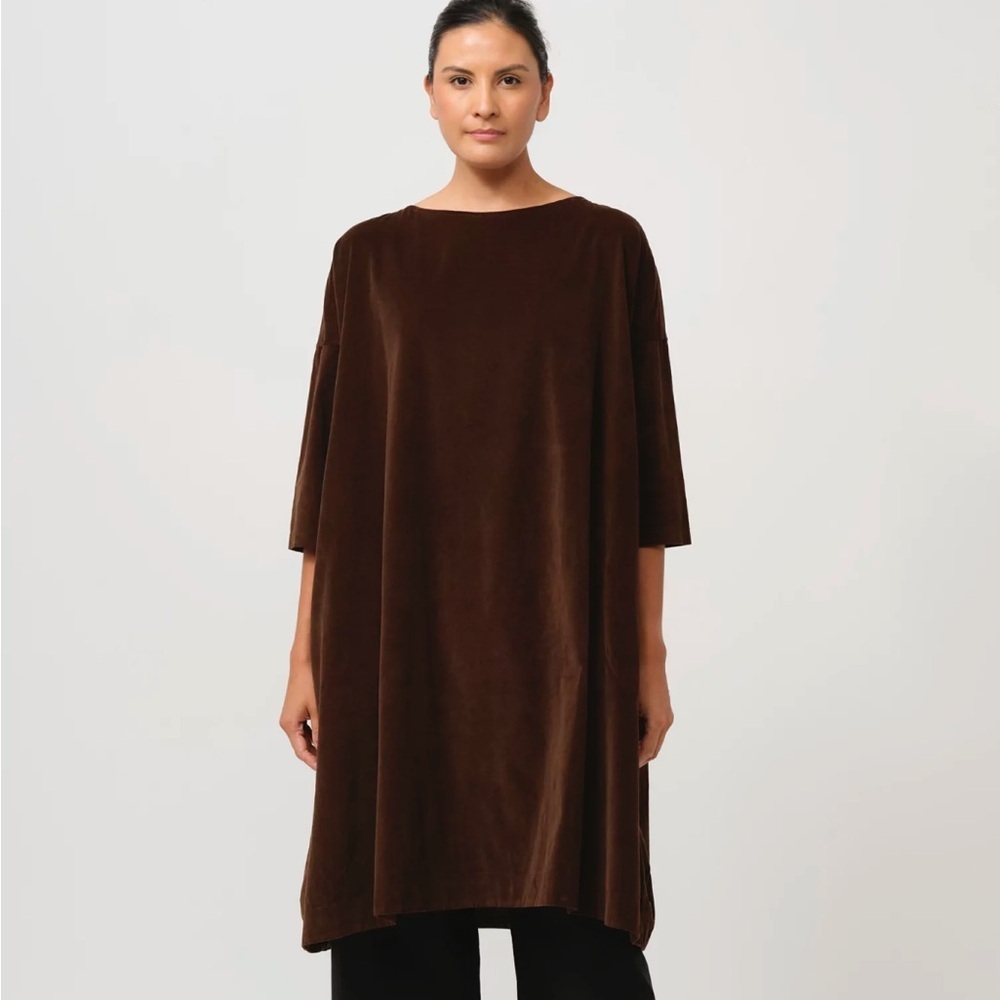 NWT Album Di Famiglia Cotton Boatneck Velvet Dress in Coffee Brown Italy XS